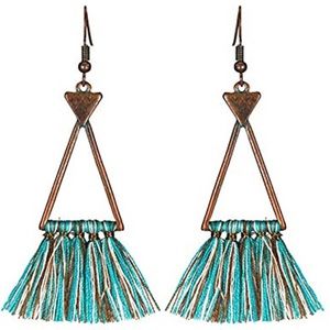 Retro Geometric Triangle Tassel Drop Earrings Women Jewelry Summer Bohemian